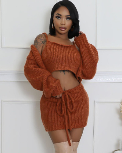 Women's Sexy Three Piece Knit Skirt Set