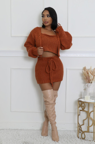 Women's Sexy Three Piece Knit Skirt Set