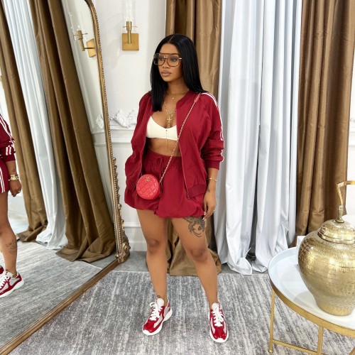 Women's Ribbon Solid Color  Jacket Skirt Set