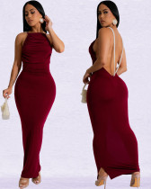 Women's Backless Sexy Solid Color Pearl Dress