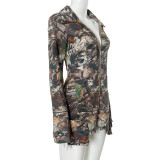 Deep V tight camouflage women rompers jumpsuit