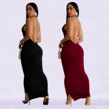 Women's Backless Sexy Solid Color Pearl Dress