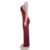 Women's Backless Sexy Solid Color Pearl Dress