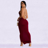 Women's Backless Sexy Solid Color Pearl Dress