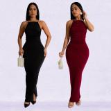 Women's Backless Sexy Solid Color Pearl Dress