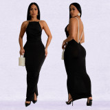 Women's Backless Sexy Solid Color Pearl Dress