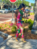 Women sexy tight fitting floral print sleeveless jumpsuit