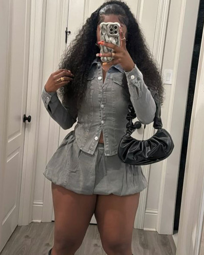 Women's suit slim shirt stretch denim skirt women's suit