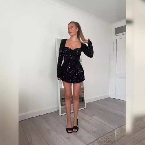 Women's sequined long-sleeved sexy New Year dress