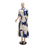 Women irregular high waist printed long dress