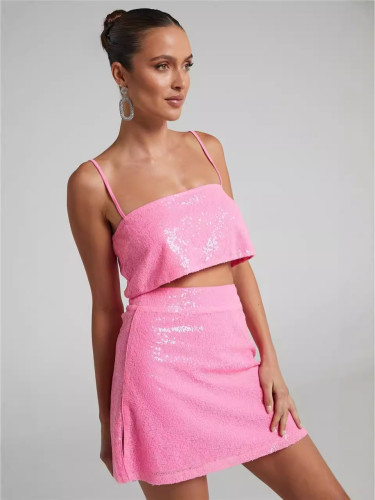 Women's Autumn Sequin Sexy Short Skirt Set