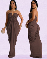 Women solid color sexy slim v neck long party dress