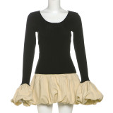 Women's contrast color slim fit knitted tutu skirt