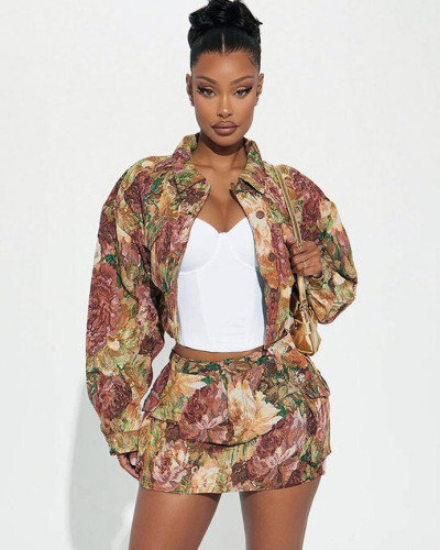 Retro jacquard jacket + skirt matching set