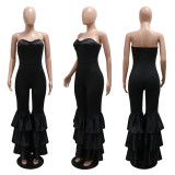 Women's Sexy Solid Color Bell Bottom Strapless Formal Jumpsuit