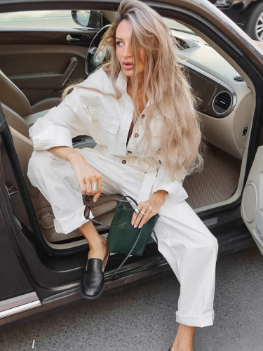 Autumn and winter tie waist fashion casual cargo jumpsuit