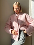 Pink jacket winter casual stand collar drop shoulder long sleeve short coat