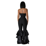 Women's Sexy Solid Color Bell Bottom Strapless Formal Jumpsuit