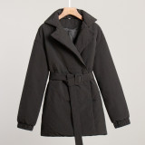 Winter coat thickened slim waist solid color belt coat