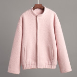 Pink jacket winter casual stand collar drop shoulder long sleeve short coat