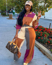 Women's sports suit zipper drawstring two-piece set color matching print suit