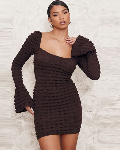 Women's Bubble Style Trumpet Sleeve Short Slim Dress