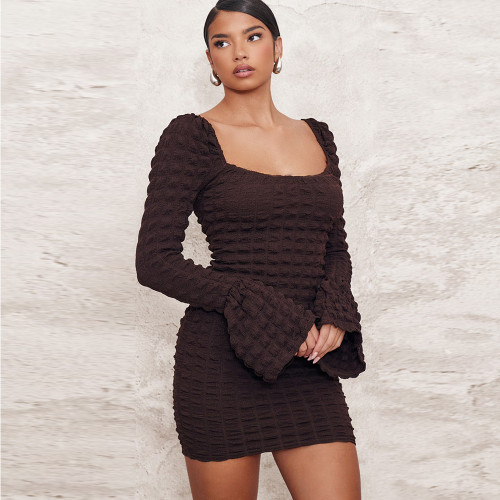 Women's Bubble Style Trumpet Sleeve Short Slim Dress
