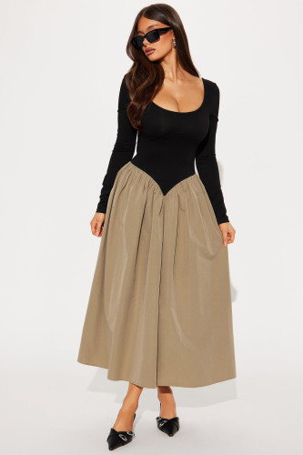 Ladies long elegant round neck swing dress