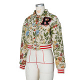 Women's long sleeve square collar short jacquard jacket