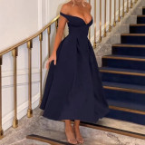 Women's solid color sexy sweetheart vintage dress