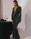 Women's Sexy Deep V Neck Ribbon Slit Slim Fit Maxi Evening Dress