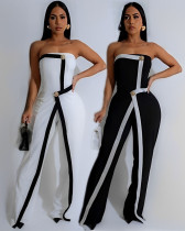 Women's Sleeveless Busty Sexy Slim High Waist Contrast Color Jumpsuit
