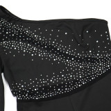 Women black beaded one shoulder formal jumpsuit