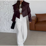 Women loose short leather jacket