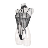 Women black transparent mesh teddy lingerie