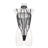Women black transparent mesh teddy lingerie