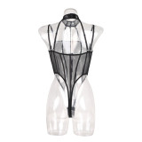 Women black transparent mesh teddy lingerie