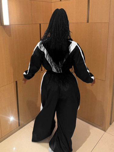 Women's clothing zipper contrast color oversized two-piece sports set