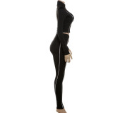 Women's sports tight long-sleeved crop top trousers suit
