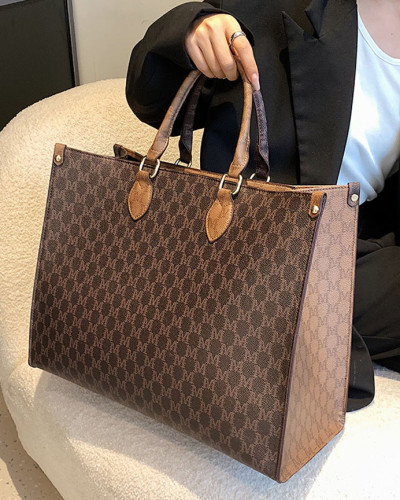 Large Capacity Women's Bag Retro Shoulder Bag Letter Print Tote Bag PU Handbag