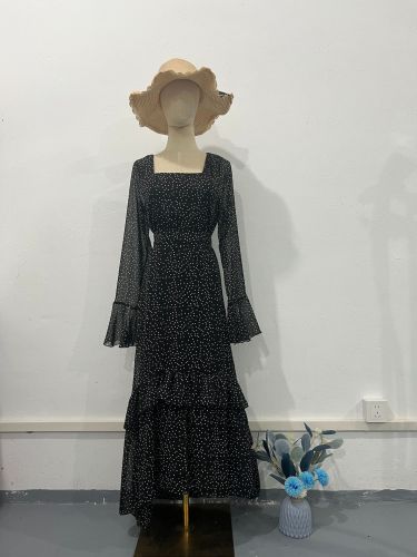 Women's Chiffon Polka Dot Long Irregular Dress