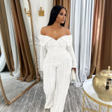 Women sexy  long-sleeved off shoulder top high waisted pants set
