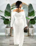 Women sexy  long-sleeved off shoulder top high waisted pants set