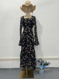 Women's Chiffon Floral Print Long Irregular Dress