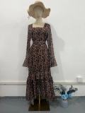 Women's Chiffon Leopard Print Long Irregular Dress