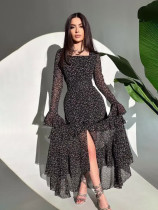 Women's Chiffon Floral Print Long Irregular Dress