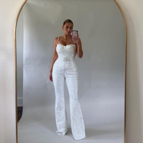 Women's Sexy Chain Belt Sequin Jumpsuit