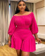 Plus size women's pleated off-shoulder fluffy waist casual two-piece short set