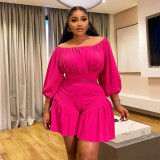 Plus size women's pleated off-shoulder fluffy waist casual two-piece short set