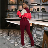 Women's long-sleeved loose top slim pencil pants two-piece set